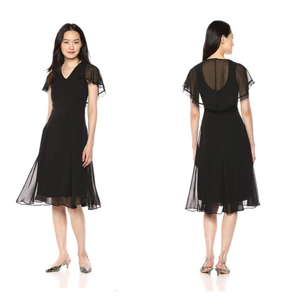 Nanette Lepore Cape Sleeve w Lace Chiffon Dress 6 - Picture 3 of 12